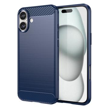 iPhone 16 Plus Børstet TPU Cover - Karbonfiber - Blå