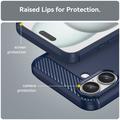 iPhone 16 Plus Børstet TPU Cover - Karbonfiber - Blå