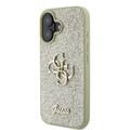 iPhone 16 Plus Guess Fixed Glitter 4G Metal Logo Cover - Guld
