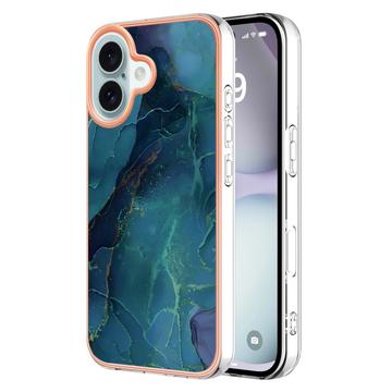 iPhone 16 Plus Marmormønster Galvaniseret IMD TPU Cover - Grøn