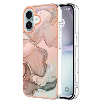 iPhone 16 Plus Marmormønster Galvaniseret IMD TPU Cover - Pink