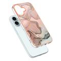 iPhone 16 Plus Marmormønster Galvaniseret IMD TPU Cover - Pink