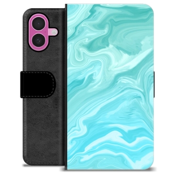 iPhone 16 Plus Premium Flip Cover med Pung - Blå Marmor