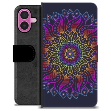 iPhone 16 Plus Premium Flip Cover med Pung - Farverig Mandala
