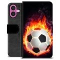 iPhone 16 Plus Premium Flip Cover med Pung - Fodbold Flamme