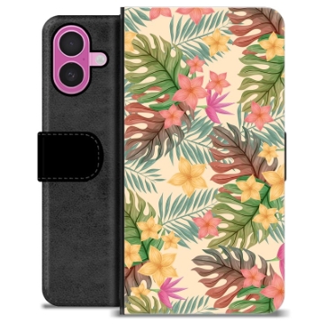 iPhone 16 Plus Premium Flip Cover med Pung - Lyserøde Blomster