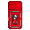 iPhone 16 Plus Roterende Ring Hybrid Cover med Kameraskjold - Rød
