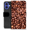 iPhone 16 Premium Flip Cover med Pung - Kaffebønner