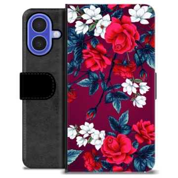 iPhone 16 Premium Flip Cover med Pung - Vintage Blomster