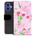 iPhone 16 Premium Flip Cover med Pung - Vandfarveblomster