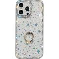 iPhone 16 Pro CrystalGlow Hybrid Cover med Ringholder - stjerner / gennemsigtig