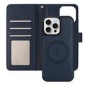 iPhone 16 Pro aftageligt pungetui med MagSafe, RFID-beskyttelse og håndrem - brun / blå