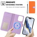 iPhone 16 Pro aftageligt pungetui med MagSafe, RFID-beskyttelse og håndrem - orange / lilla