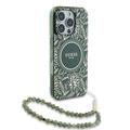 iPhone 16 Pro Guess IML Flowers Allover Electro Cover med Perlestrop - MagSafe-kompatibel - Grøn