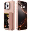 iPhone 16 Pro Hybrid Cover med Spejl og Kortholder - Pink