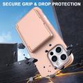 iPhone 16 Pro Hybrid Cover med Spejl og Kortholder - Pink