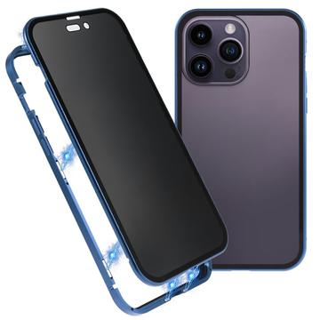 iPhone 16 Pro Magnetisk Cover med Hærdet Glas - Privatliv - Mørkeblå