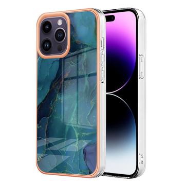 iPhone 16 Pro Marmormønster Galvaniseret IMD TPU Cover - Grøn
