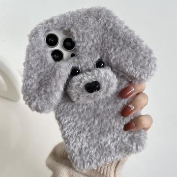 iPhone 16 Pro Max bedårende bamse-hundeformet plysetui - grå