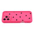 iPhone 16 Pro Max stødsikkert TPU-cover med hjertemønster og forhøjede kanter - Hot Pink
