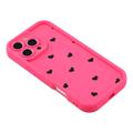 iPhone 16 Pro Max stødsikkert TPU-cover med hjertemønster og forhøjede kanter - Hot Pink
