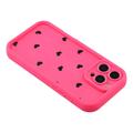 iPhone 16 Pro Max stødsikkert TPU-cover med hjertemønster og forhøjede kanter - Hot Pink
