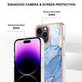 iPhone 16 Pro Max Marmormønster Galvaniseret IMD TPU Cover - Blå