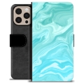 iPhone 16 Pro Max Premium Flip Cover med Pung - Blå Marmor