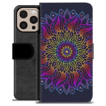 iPhone 16 Pro Max Premium Flip Cover med Pung - Farverig Mandala