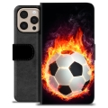 iPhone 16 Pro Max Premium Flip Cover med Pung - Fodbold Flamme