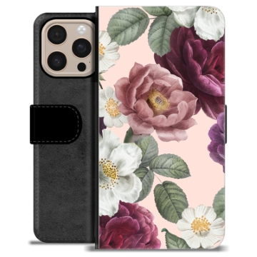 iPhone 16 Pro Max Premium Flip Cover med Pung - Romantiske Blomster