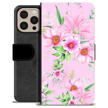 iPhone 16 Pro Max Premium Flip Cover med Pung - Vandfarveblomster