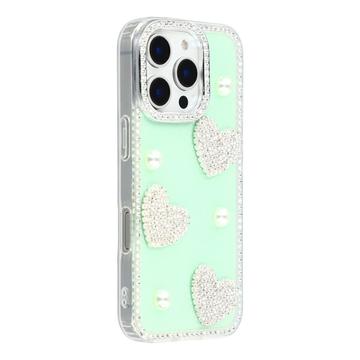 iPhone 16 Pro Max Funklende Kærlighed og Perle Hybrid Cover - Grøn