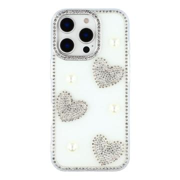 iPhone 16 Pro Max Funklende Kærlighed og Perle Hybrid Cover - Hvid