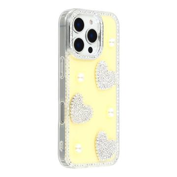 iPhone 16 Pro Max Funklende Kærlighed og Perle Hybrid Cover - Gul