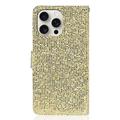 iPhone 16 Pro Max Stilfuldt glitterpungetui - guld