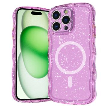 iPhone 16 Pro Max Wave-Edge Laser Glitter MagSafe Cover - Gennemsigtig pink
