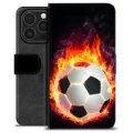 iPhone 16 Pro Premium Flip Cover med Pung - Fodbold Flamme