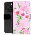 iPhone 16 Pro Premium Flip Cover med Pung - Vandfarveblomster