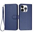 iPhone 16 Pro Premium Wallet-etui med rem - kulfiberstruktur - Kulstofblå