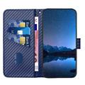 iPhone 16 Pro Premium Wallet-etui med rem - kulfiberstruktur - Kulstofblå