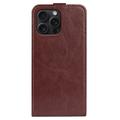 iPhone 16 Pro Vertikal Flip Taske med Kortholder - Brun