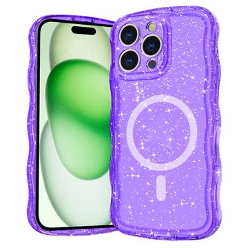 iPhone 16 Pro Wave-Edge Laser Glitter MagSafe Cover - Gennemsigtig lilla