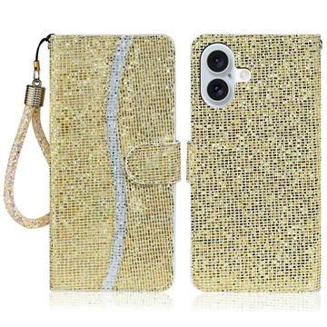 iPhone 16 Stilfuldt glitterpungetui - guld
