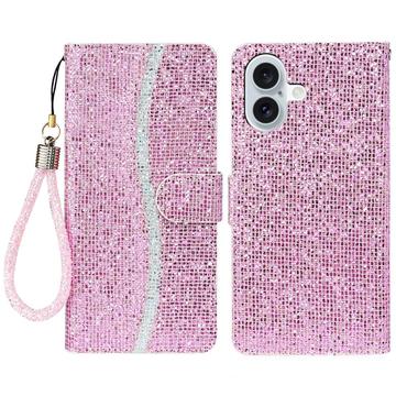 iPhone 16 Stilfuldt glitterpungetui - pink