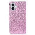 iPhone 16 Stilfuldt glitterpungetui - pink