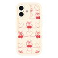 iPhone 16 Stilfuldt stødsikkert TPU cover med forhøjede kanter - hvid / Sløjfebundne kirsebær