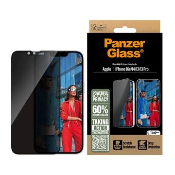 iPhone 16e/14/13/13 Pro PanzerGlass Ultra-Wide Fit Privacy EasyAligner Skærmbeskyttelse Hærdet Glas - Sort Kant
