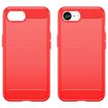 iPhone 16e Børstet TPU Cover - Karbonfiber - Rød