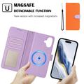 iPhone 17 aftageligt pungetui med MagSafe, RFID-beskyttelse og håndrem - orange / lilla